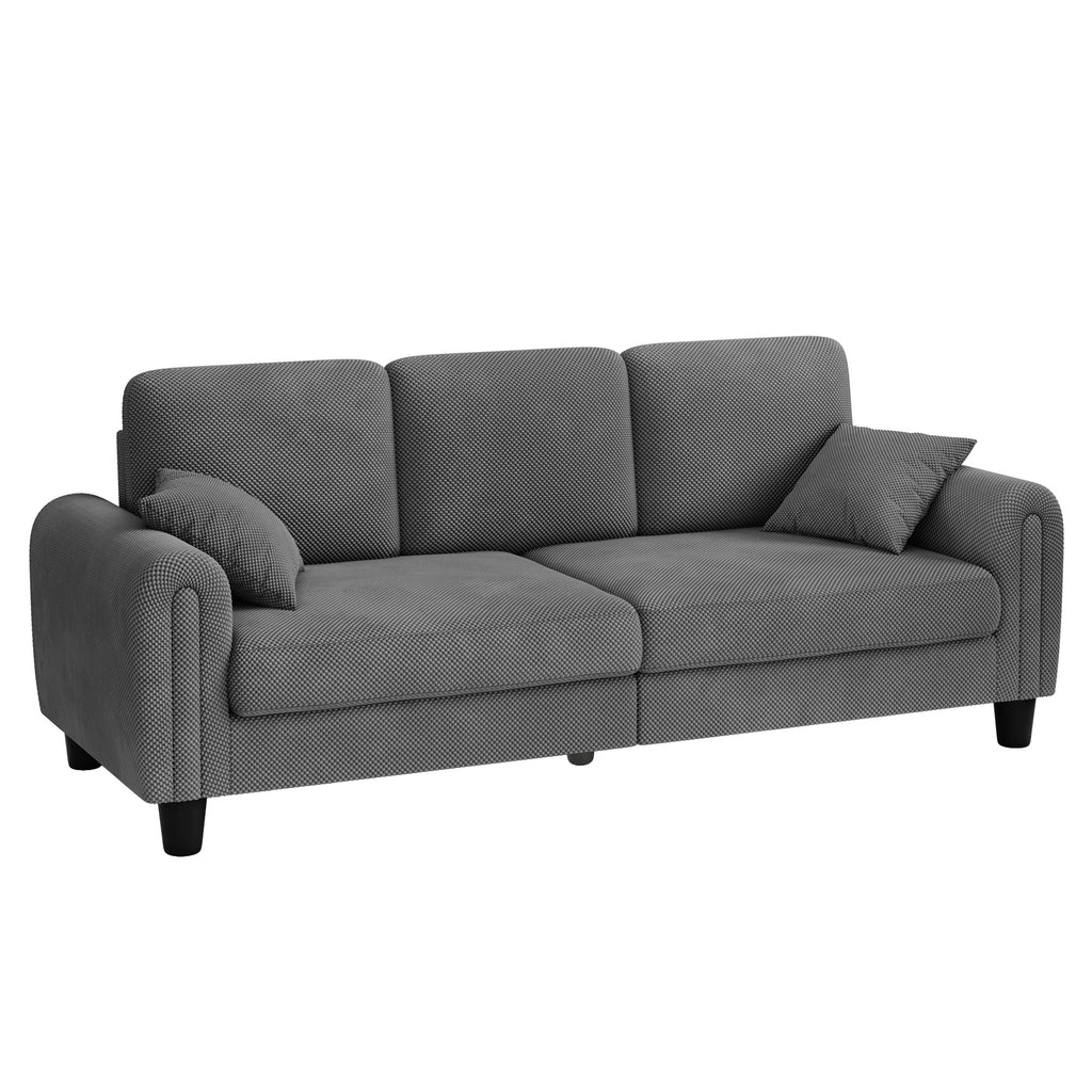 3 Seater Sofa Couches for Living Room, 84.6" Coffee Bean Textured Fabric, 2 Pillows, Gray