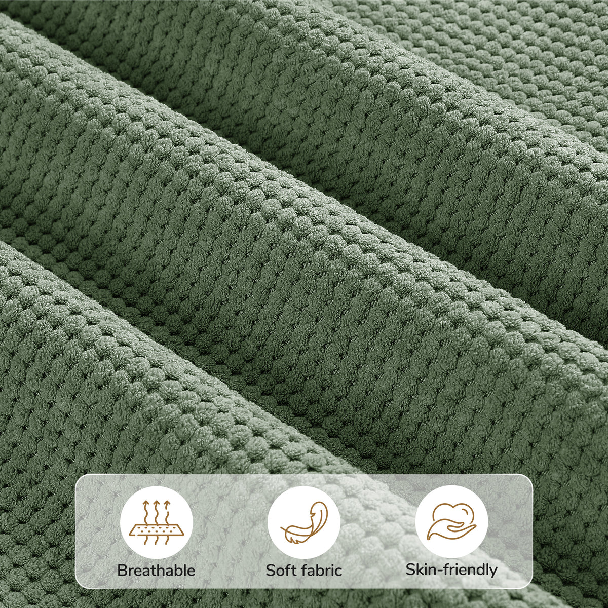 3 Seater Sofa Couches for Living Room, 84.6" Coffee Bean Textured Fabric, 2 Pillows, Green