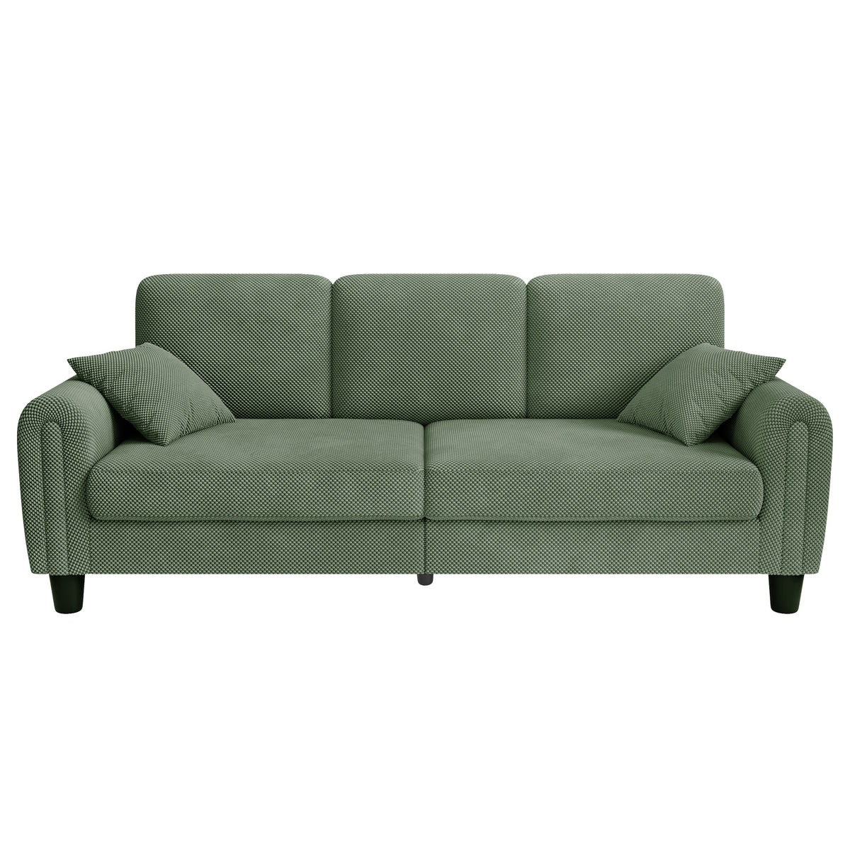 3 Seater Sofa Couches for Living Room, 84.6" Coffee Bean Textured Fabric, 2 Pillows, Green