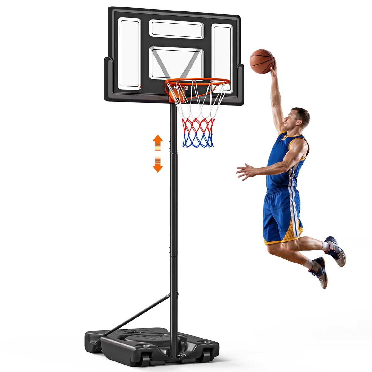 COFUNOK 44-inch Portable Basketball Hoop, 4.43-10 ft Adjustable Basketball Goal, Shatterproof Backboard, Indoor and Outdoor, Black