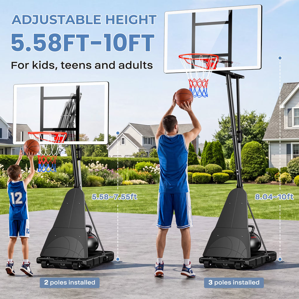 44" Basketball Hoop, Quick-Adjust 5.58–10FT Portable Basketball Goal with Shatterproof PC Backboard, Heavy Duty Base, Outdoor Basketball System for Kids & Adults COFUNOK