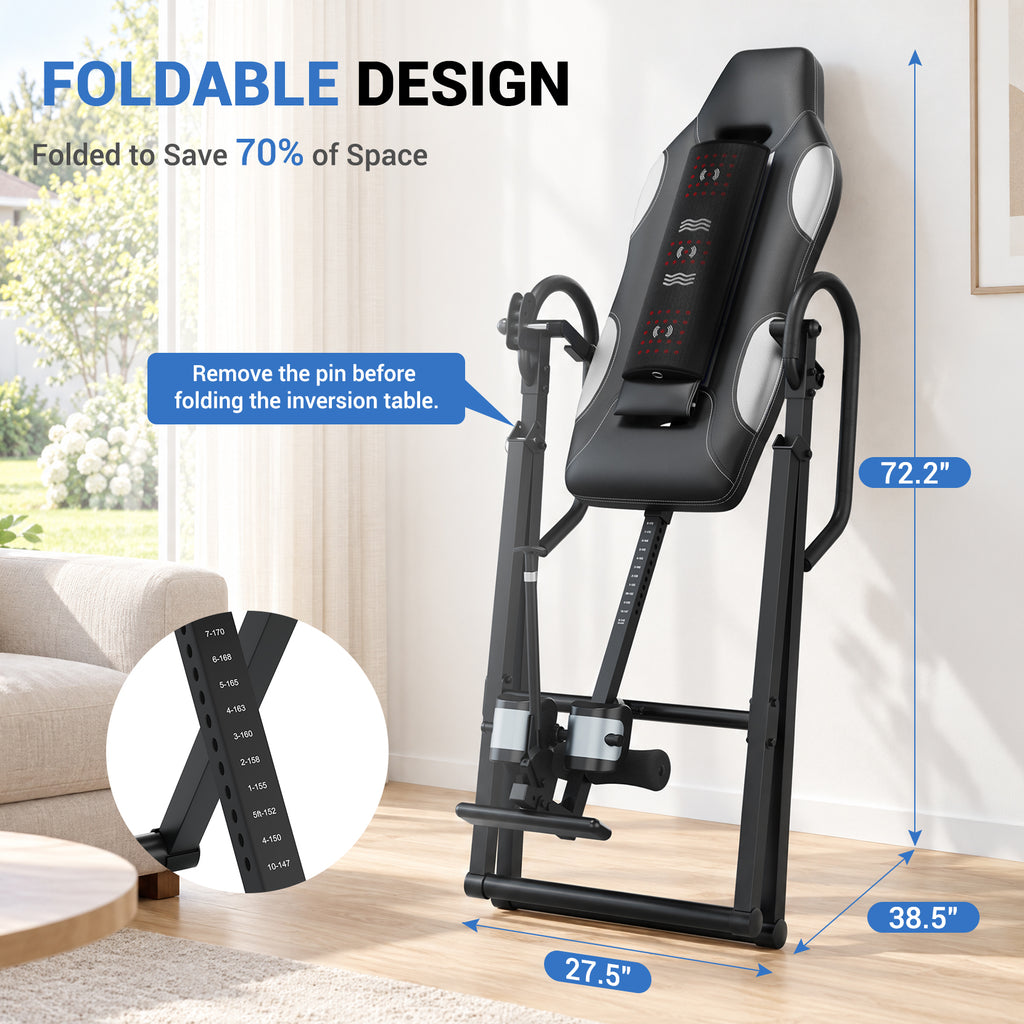 Heavy Duty Inversion Table, 300lb Capacity whit Back Heat and Massage