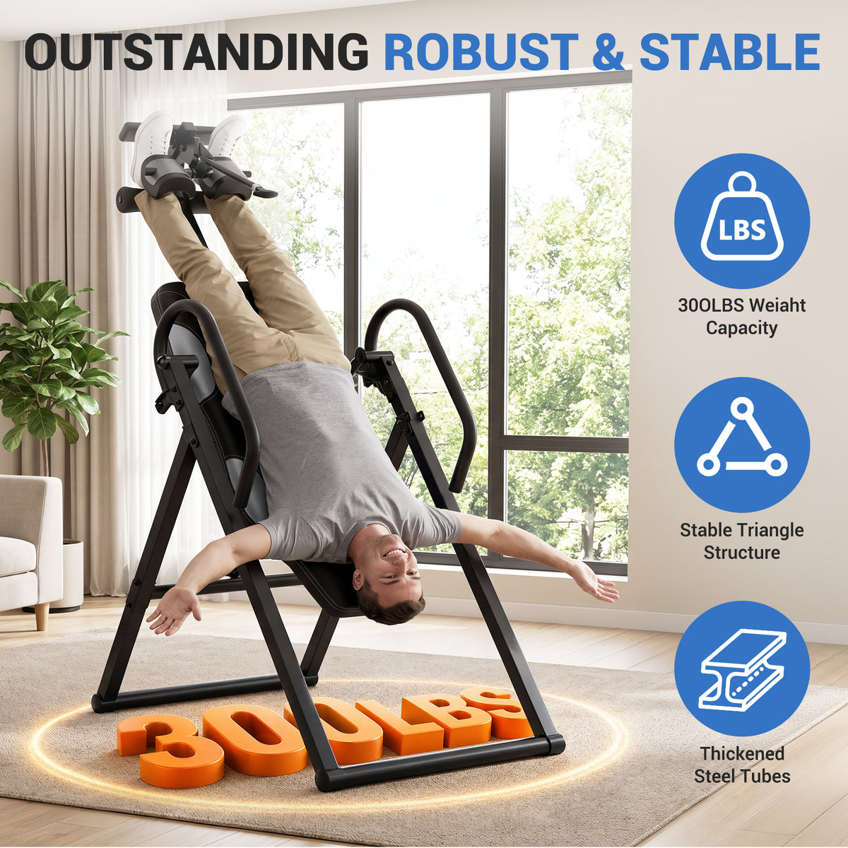 Heavy Duty Inversion Table, 300lb Capacity whit Back Heat and Massage
