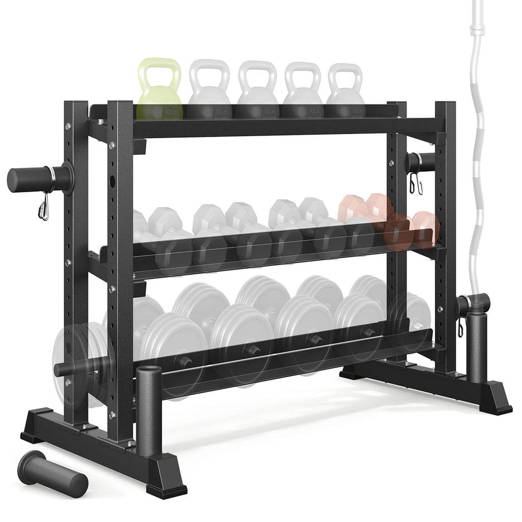 Dumbbell Rack, 3-Tier Adjustable Weight Rack for Home Gym, 1100LB Capacity Heavy-Duty Weight Stand