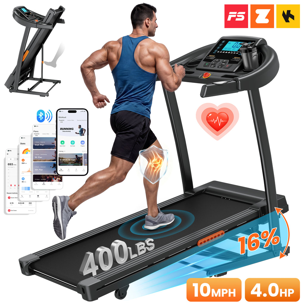 COFUNOK 16% Auto Incline Folding Treadmill ,4.0HP Treadmill for Home and Office,300-400LBS Capacity,10MPH Incline Treadmill with Heart Rate & Body Fat Monitor,App