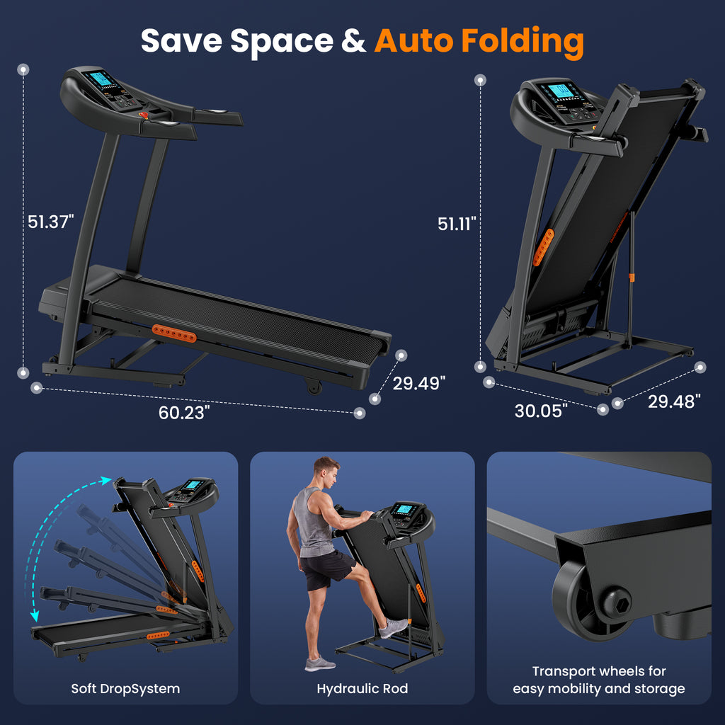 COFUNOK 16% Auto Incline Folding Treadmill ,4.0HP Treadmill for Home and Office,300-400LBS Capacity,10MPH Incline Treadmill with Heart Rate & Body Fat Monitor,App