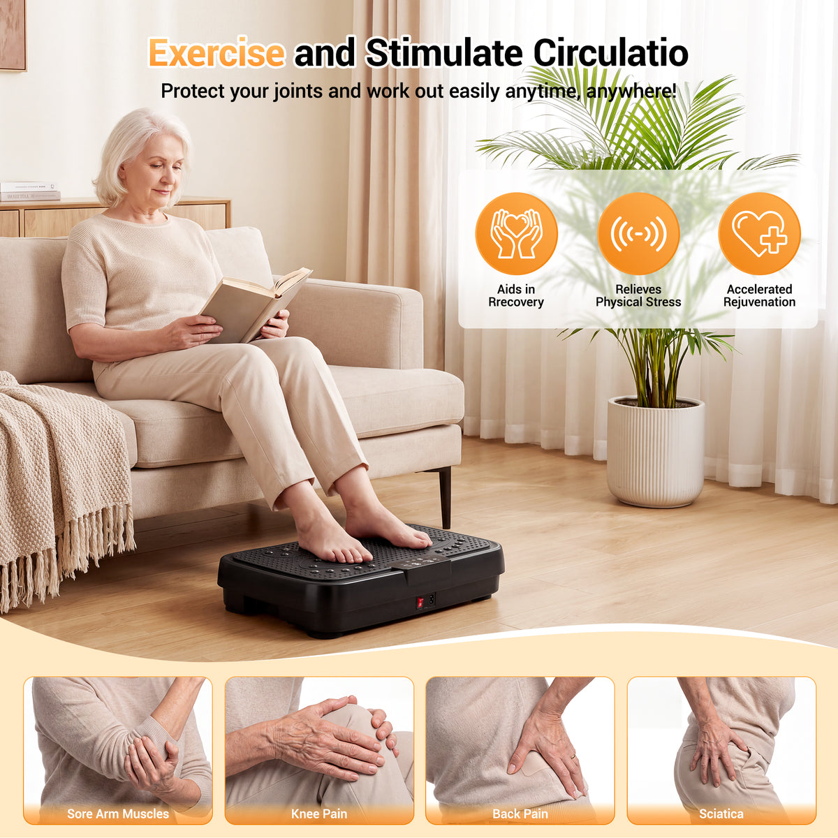 COFUNOK Vibration Plate Exercise Machine, 300 lbs Capacity, Whole Body Vibration Platform with Bluetooth, 99 Speeds, Resistance Bands, Remote Control & Touchscreen