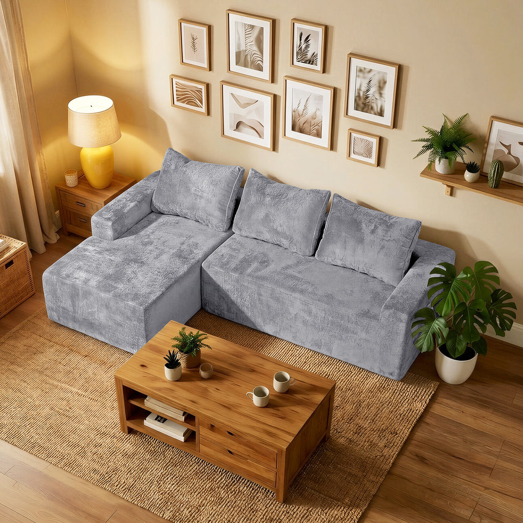 Modular Sectional Sofa Couches L-Shape Couch 3 Seat Modular Sofa Memory Foam Sectional Couches for Living Room, Cloud Couch with Oversized Chaise(Left Facing Chaise, Gray)