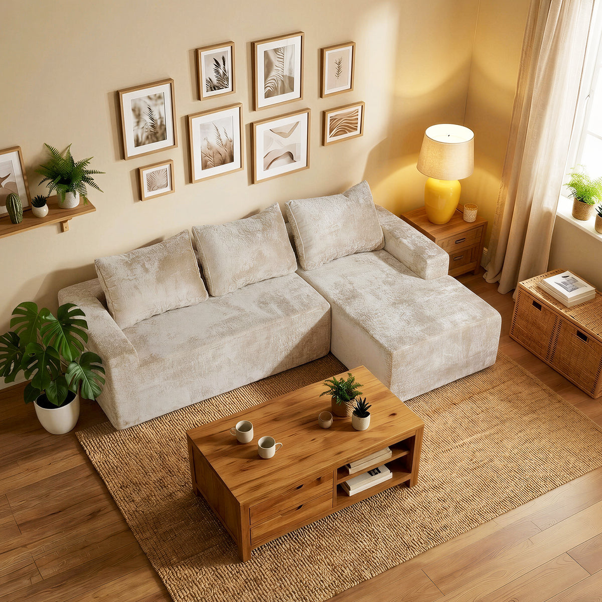 Modular Sectional Sofa Couches L-Shape Couch 3 Seat Modular Sofa Memory Foam Sectional Couches for Living Room, Cloud Couch with Oversized Chaise(Right Facing Chaise, Camel)