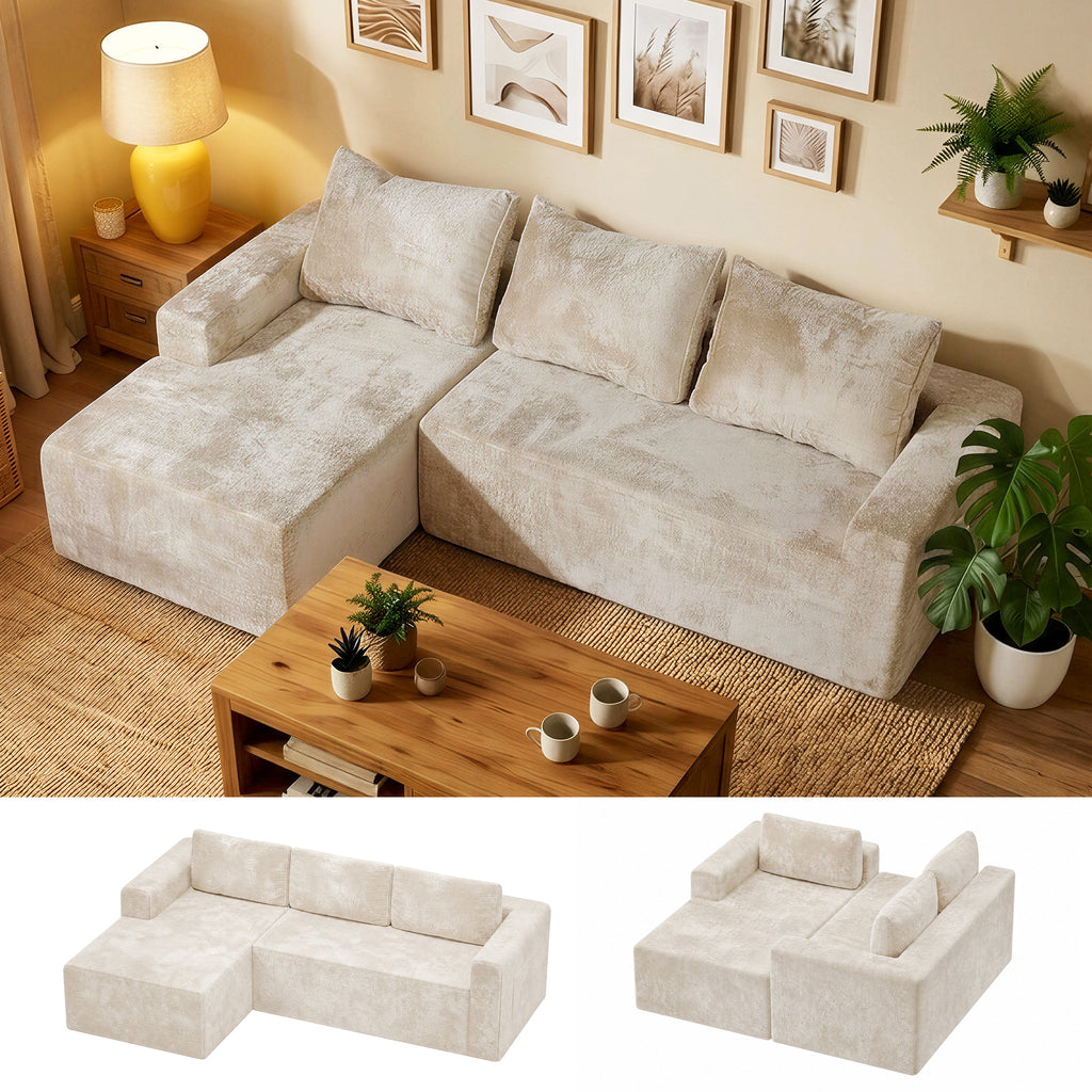 COFUNOK Boneless Couches for Living Room, 94" L-Shaped Sectional Sofa, Corduroy, Left Chaise, Camel