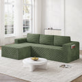 Boneless Sectional Sofa Couches for Living Room, Corduroy, L-Shaped, 94.5" Left Facing Chaise, Green