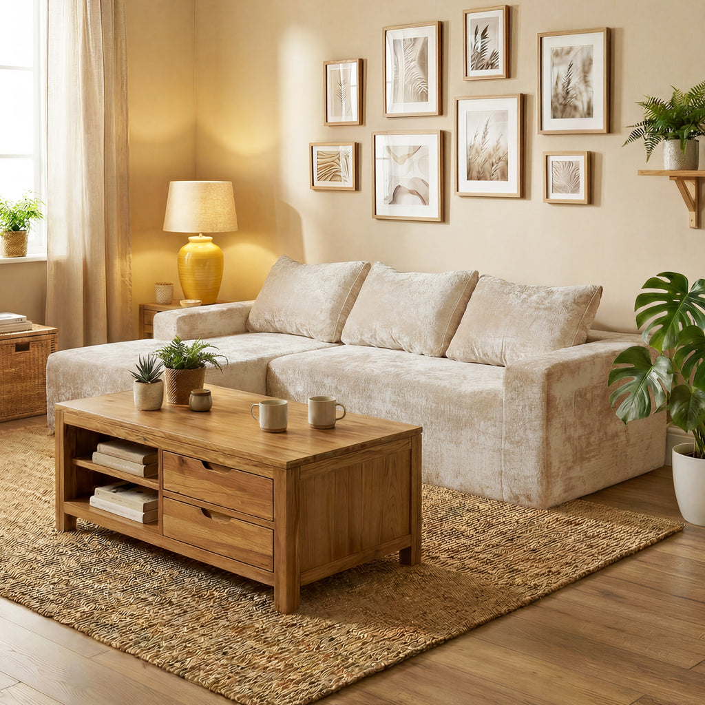 COFUNOK Boneless Couches for Living Room, 94" L-Shaped Sectional Sofa, Corduroy, Left Chaise, Camel