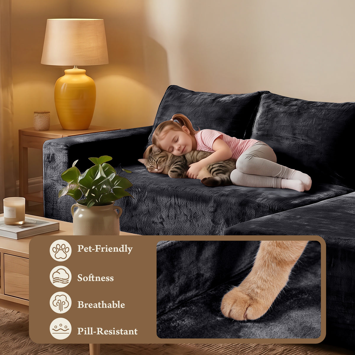 Boneless Couches for Living Room, L-Shape Sectional Sofa in a Box, Right Facing Chaise, Black