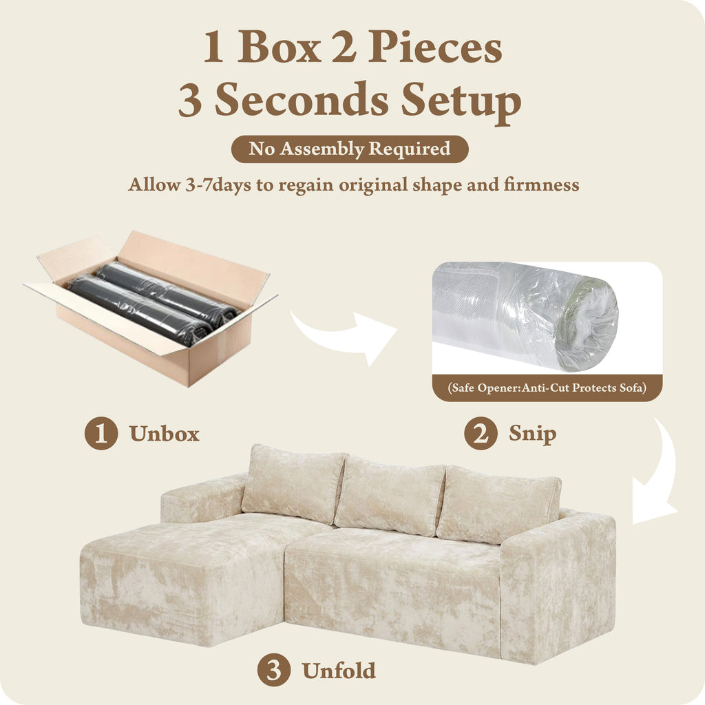 COFUNOK Boneless Couches for Living Room, 94" L-Shaped Sectional Sofa, Corduroy, Left Chaise, Camel