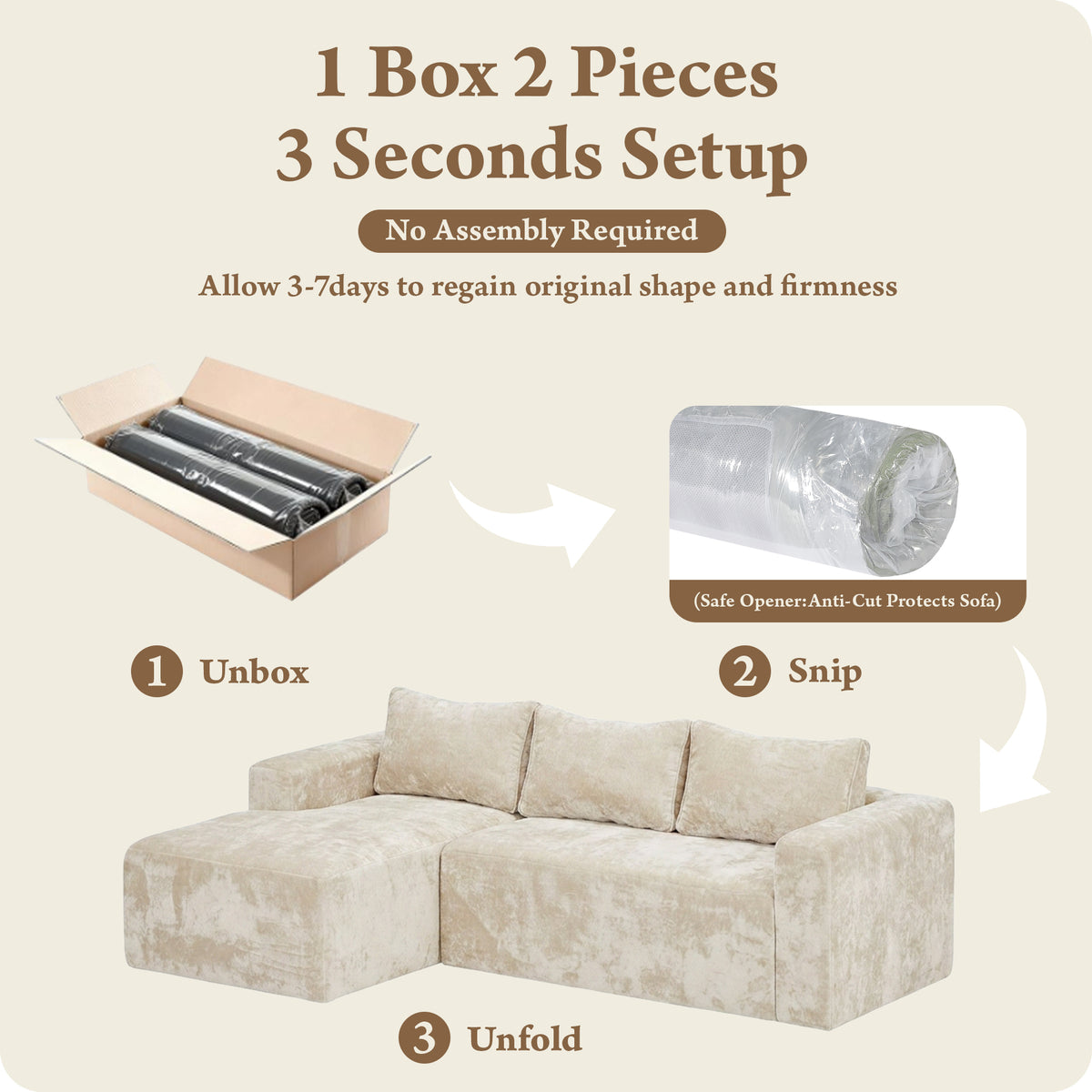COFUNOK Boneless Couches for Living Room, 94" L-Shaped Sectional Sofa, Corduroy, Left Chaise, Camel