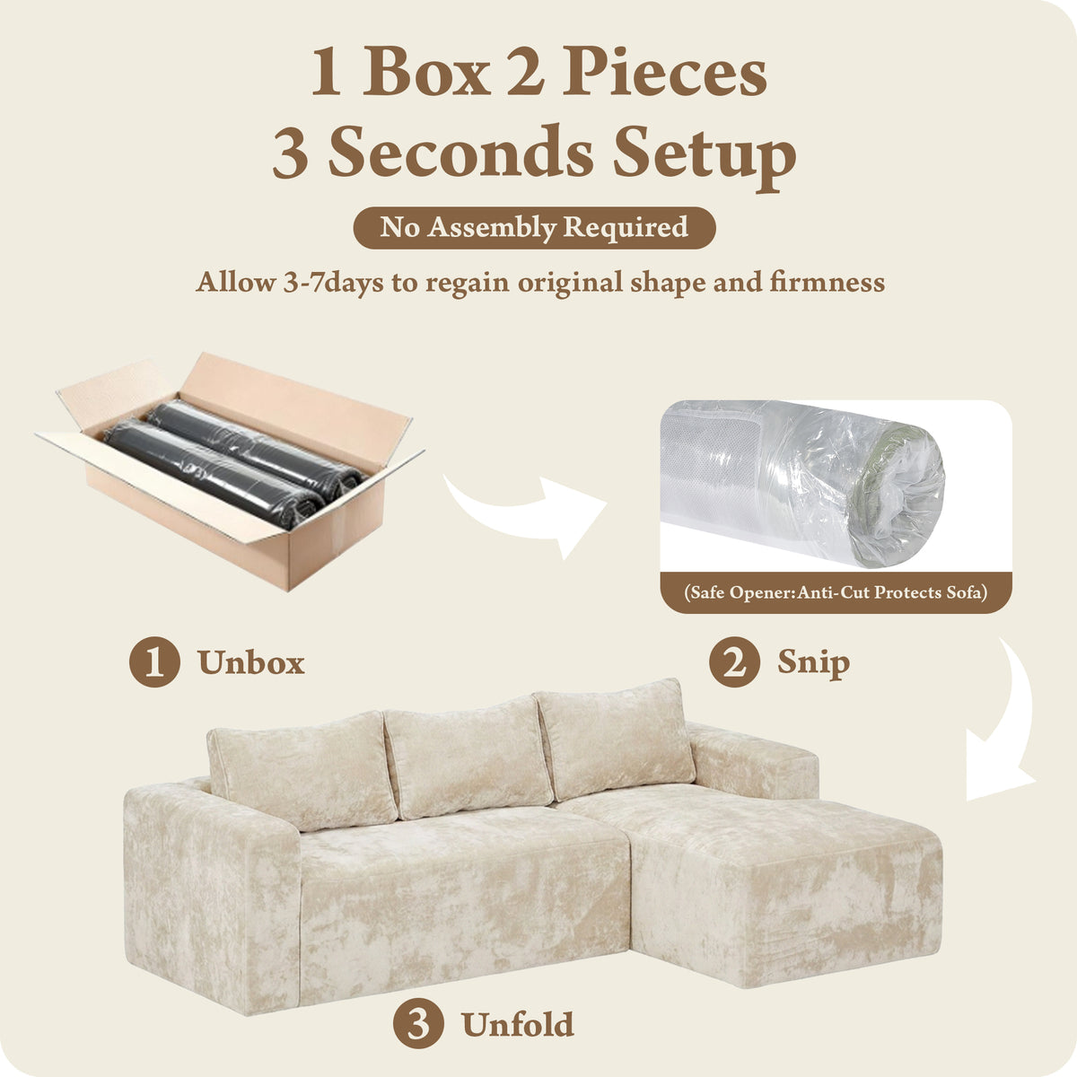 Modular Sectional Sofa Couches L-Shape Couch 3 Seat Modular Sofa Memory Foam Sectional Couches for Living Room, Cloud Couch with Oversized Chaise(Right Facing Chaise, Camel)