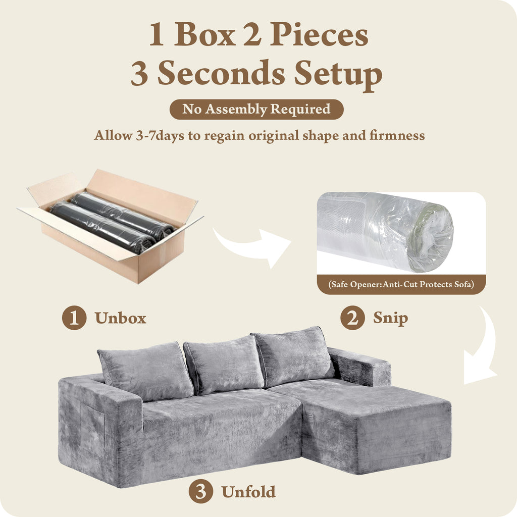 Modular Sectional Sofa Couches L-Shape Couch 3 Seat Modular Sofa Memory Foam Sectional Couches for Living Room, Cloud Couch with Oversized Chaise(Left Facing Chaise, Gray)