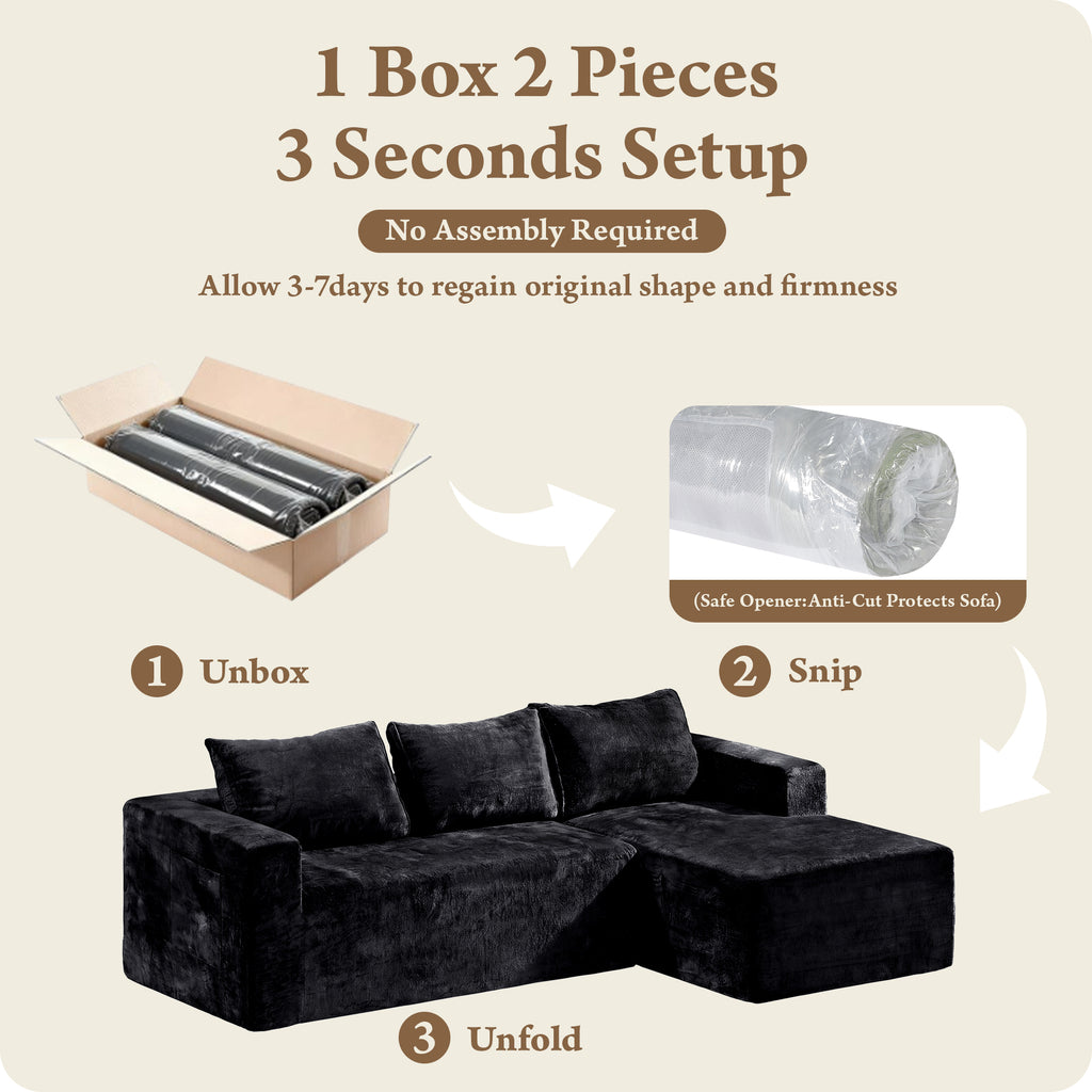 COFUNOK Boneless Couches for Living Room, 94" L-Shaped Sectional Sofa, Corduroy, Left Chaise, Black