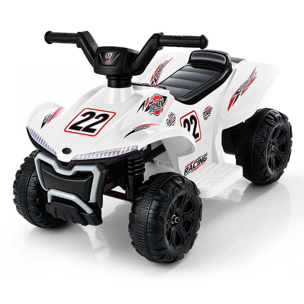 COFUNOK 12V Electric Kids Ride-On ATV Quad w/ Bluetooth, 2mph Max, Treaded Tires, LED Lights, Radio - White