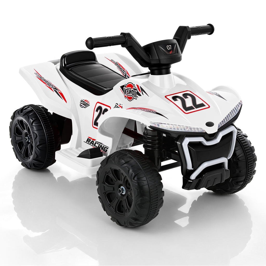 COFUNOK 12V Electric Kids Ride-On ATV Quad w/ Bluetooth, 2mph Max, Treaded Tires, LED Lights, Radio - White