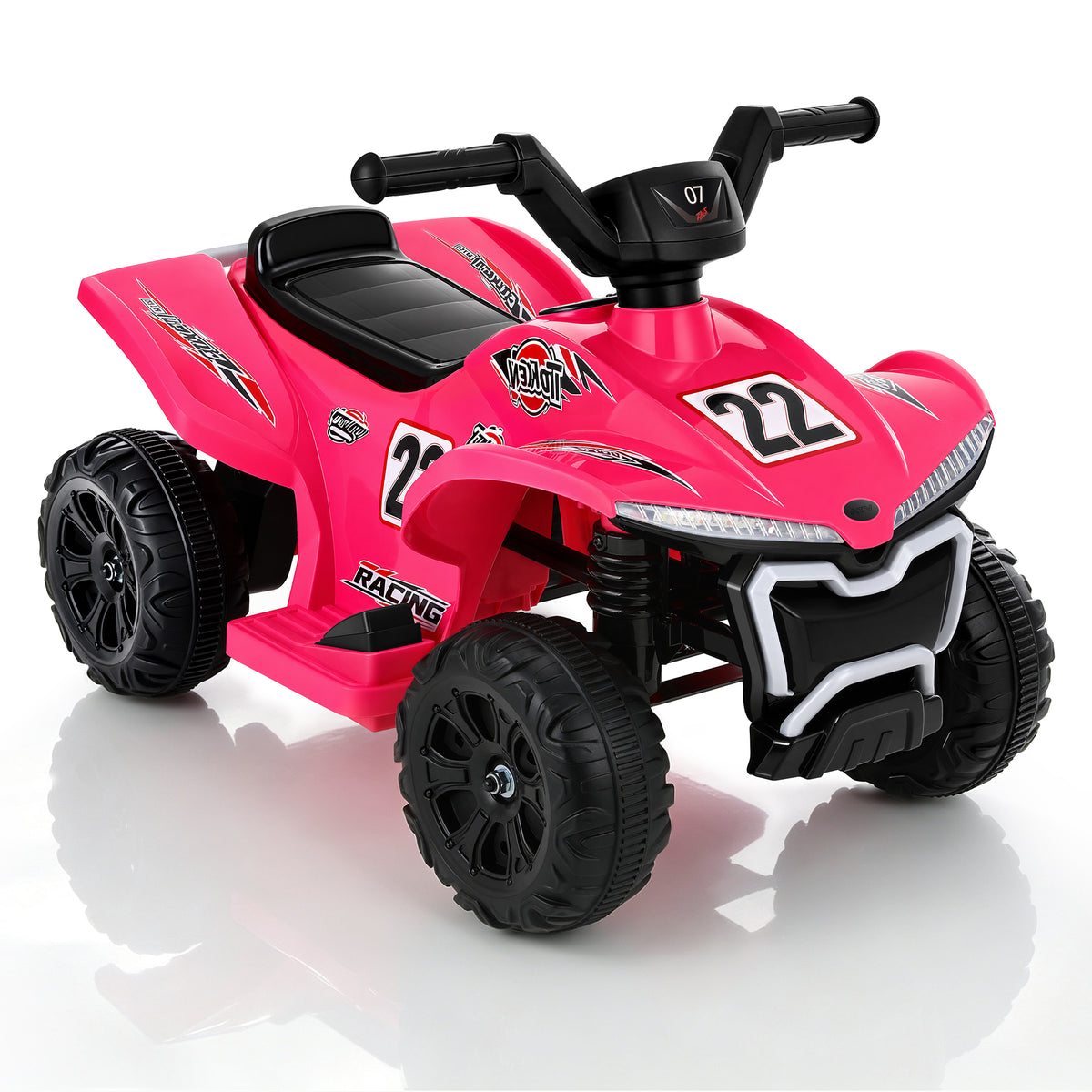 COFUNOK 12V Electric Kids Ride-On ATV Quad w/ Bluetooth, 2mph Max, Treaded Tires, LED Lights, Radio - Pink