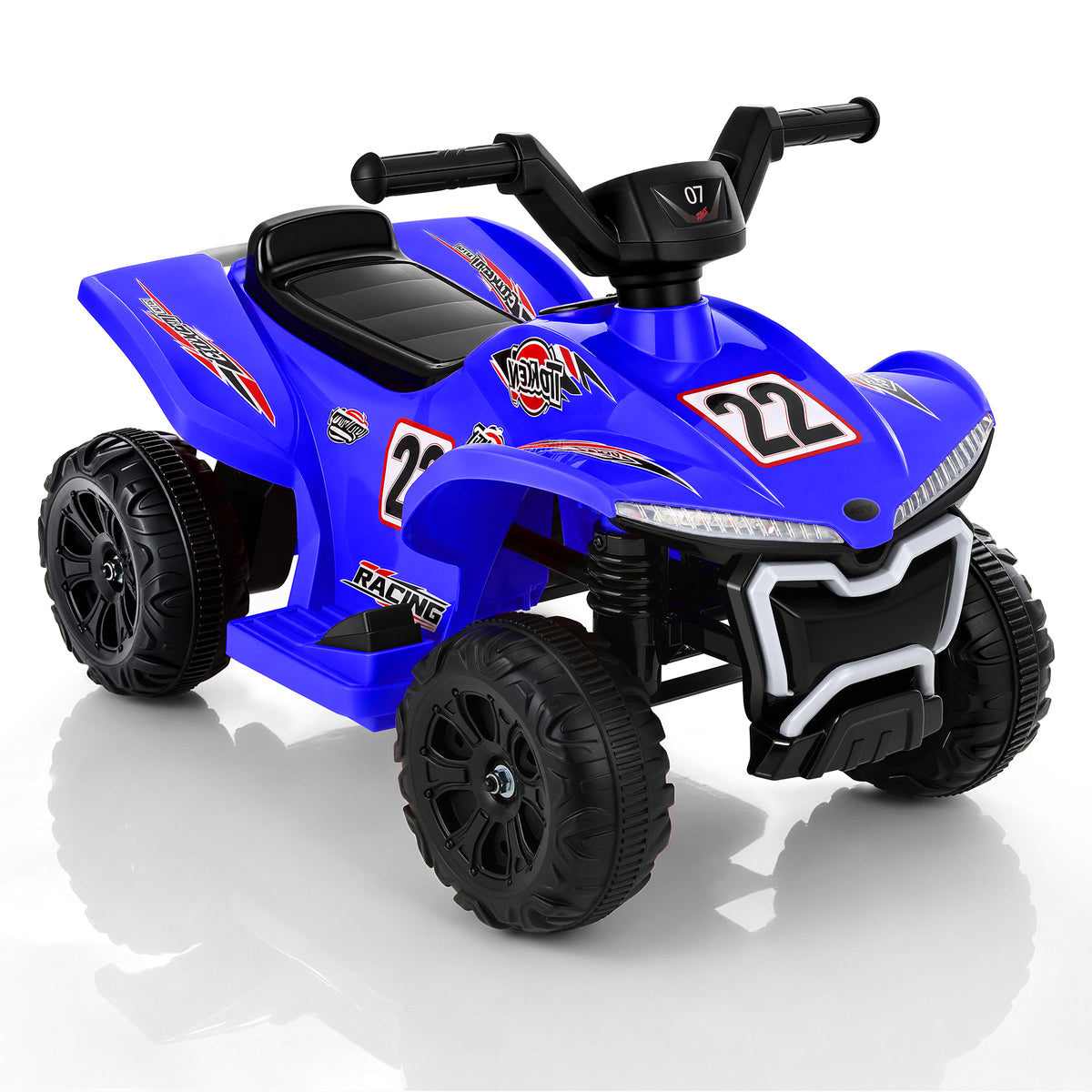 COFUNOK 12V Electric Kids Ride-On ATV Quad w/ Bluetooth, 2mph Max, Treaded Tires, LED Lights, Radio - Blue