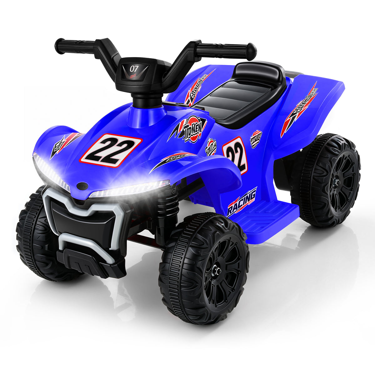 COFUNOK 12V Electric Kids Ride-On ATV Quad w/ Bluetooth, 2mph Max, Treaded Tires, LED Lights, Radio - Blue