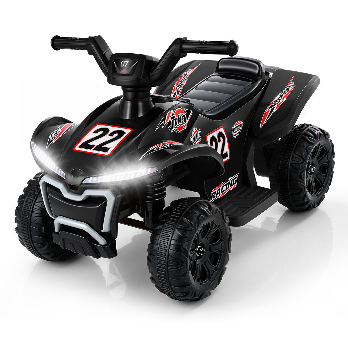 COFUNOK 12V Electric Kids Ride-On ATV Quad w/ Bluetooth, 2mph Max, Treaded Tires, LED Lights, Radio - Black