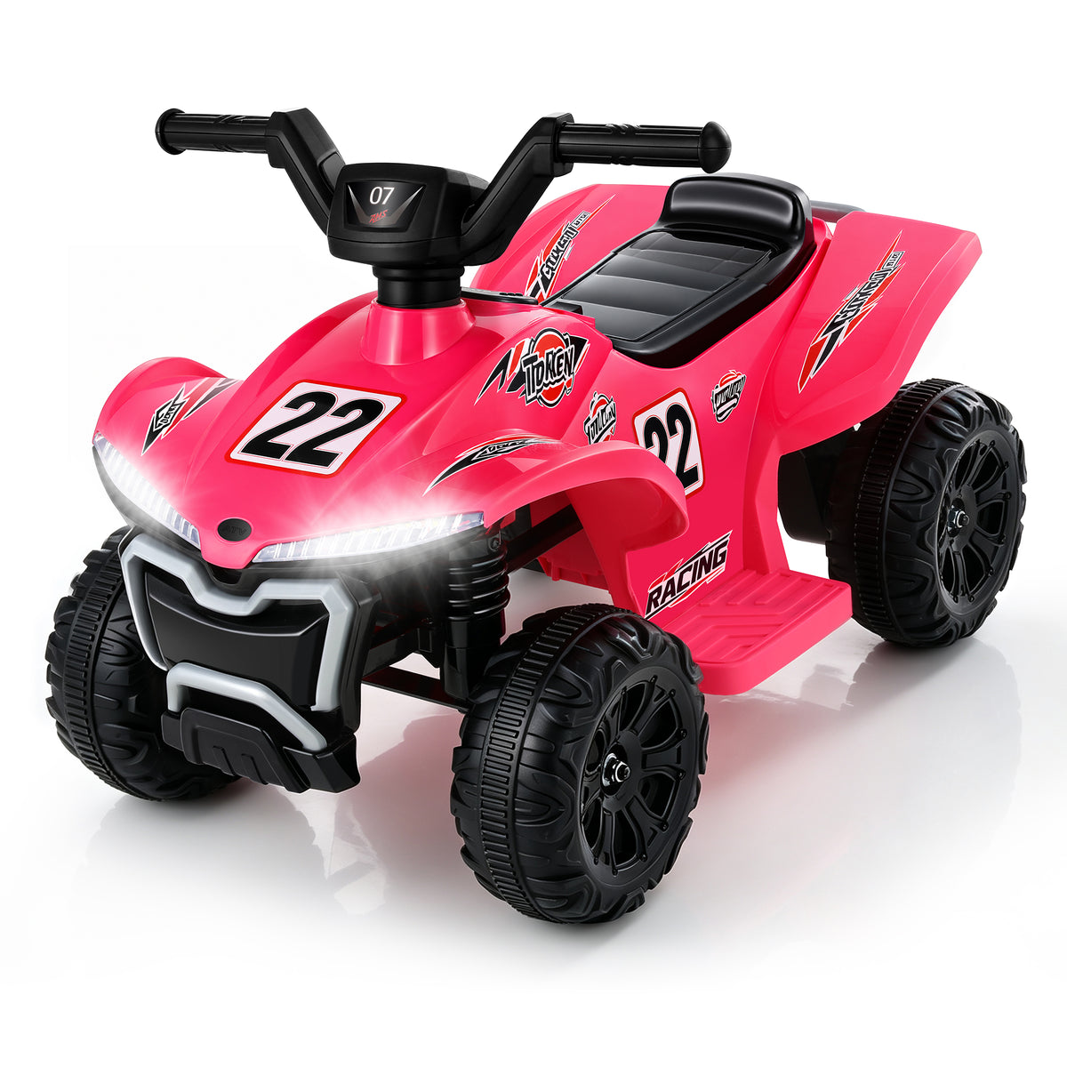 COFUNOK 12V Electric Kids Ride-On ATV Quad w/ Bluetooth, 2mph Max, Treaded Tires, LED Lights, Radio - Pink