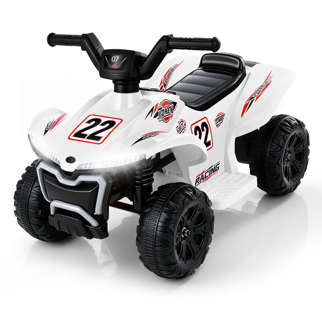 COFUNOK 12V Electric Kids Ride-On ATV Quad w/ Bluetooth, 2mph Max, Treaded Tires, LED Lights, Radio - White