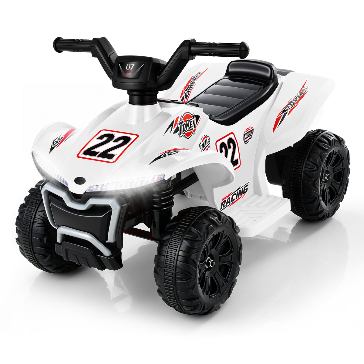 COFUNOK 12V Electric Kids Ride-On ATV Quad w/ Bluetooth, 2mph Max, Treaded Tires, LED Lights, Radio - White