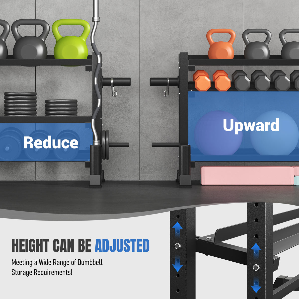 Dumbbell Rack, 3-Tier Adjustable Weight Rack for Home Gym, 1100LB Capacity Heavy-Duty Weight Stand