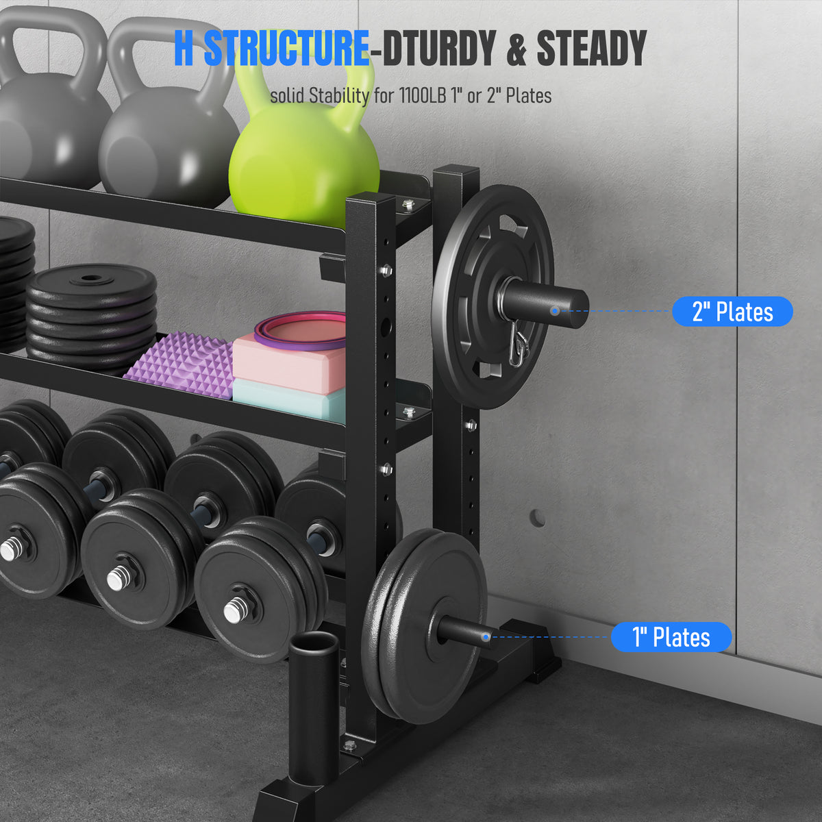 Dumbbell Rack, 3-Tier Adjustable Weight Rack for Home Gym, 1100LB Capacity Heavy-Duty Weight Stand
