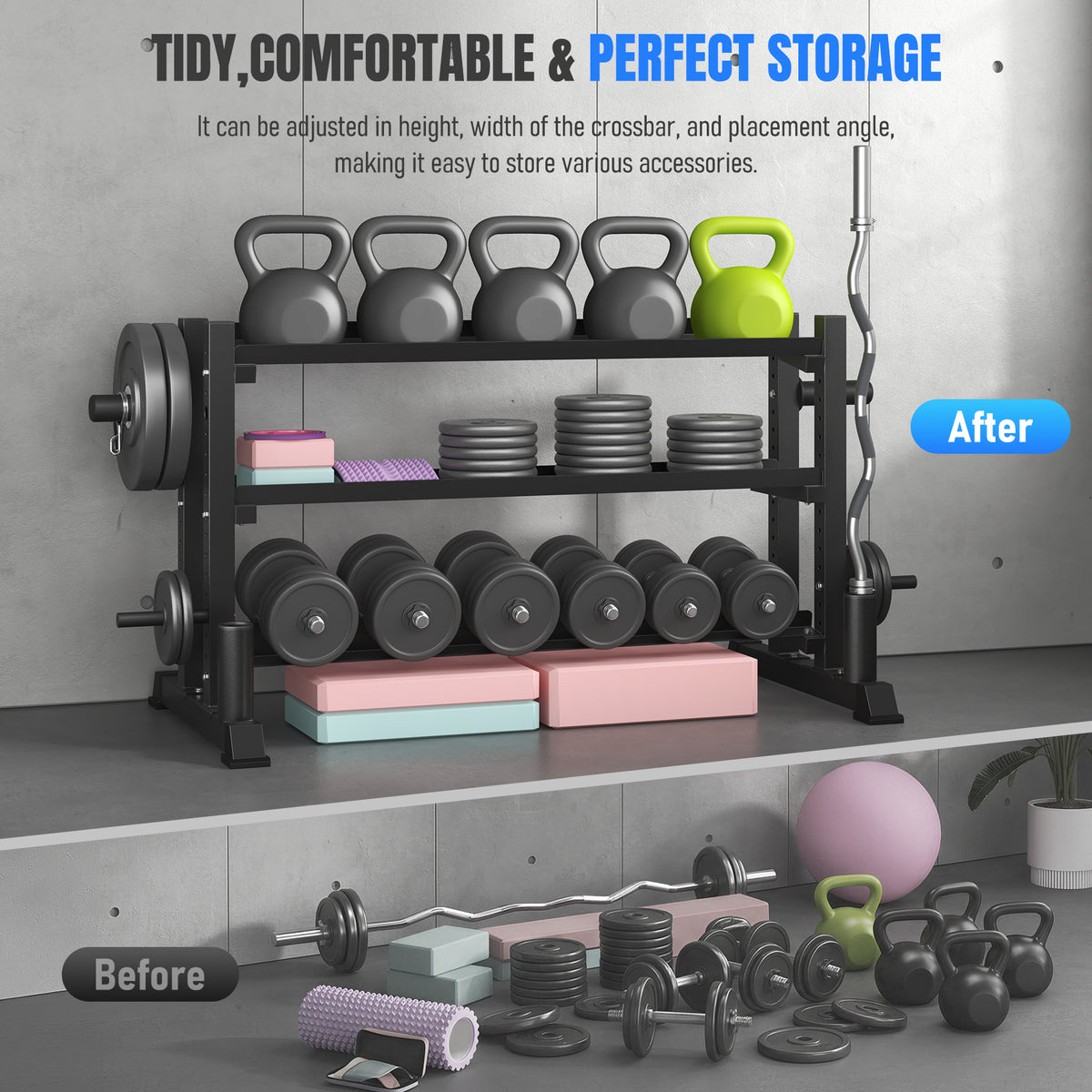 Dumbbell Rack, 3-Tier Adjustable Weight Rack for Home Gym, 1100LB Capacity Heavy-Duty Weight Stand