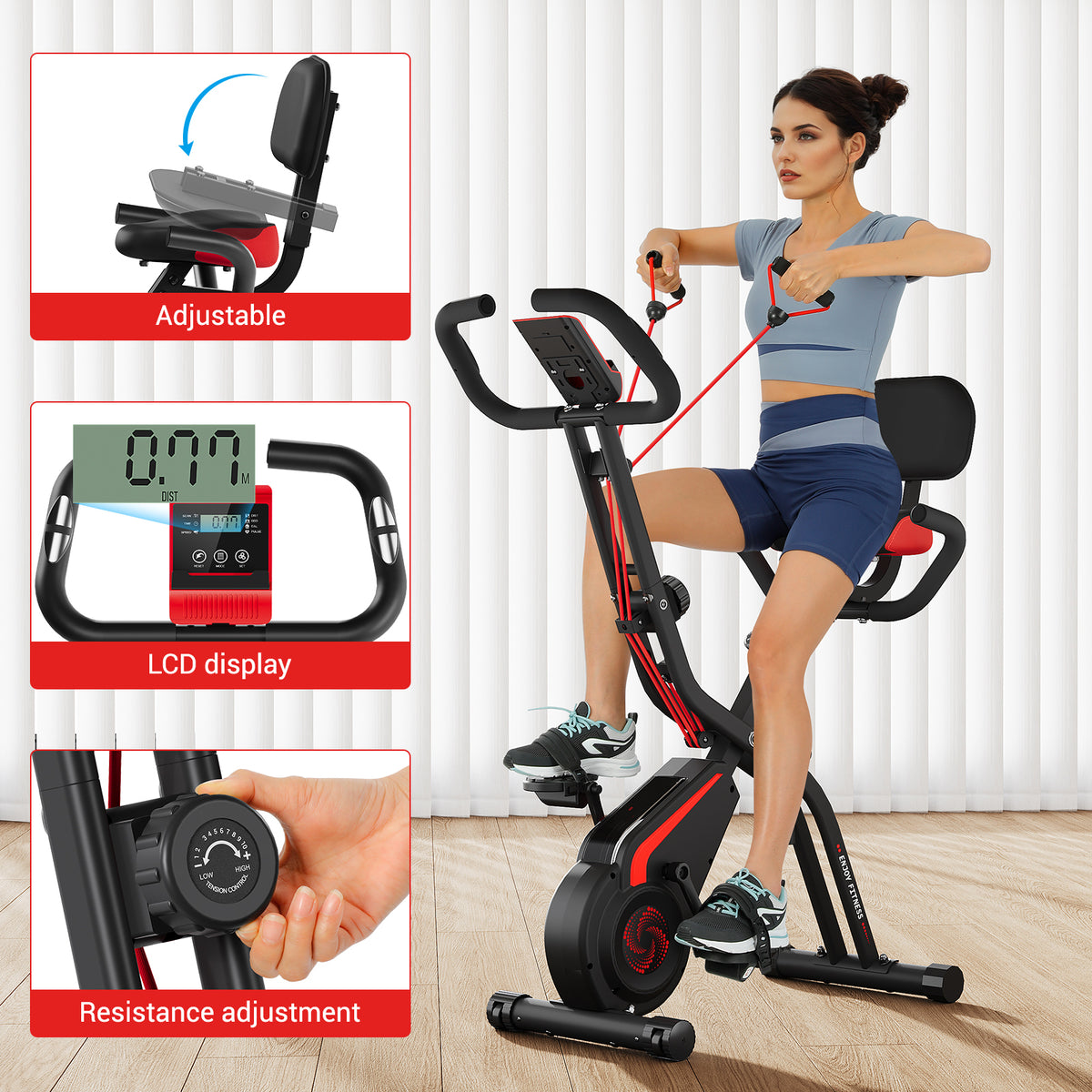 Folding Exercise Bike,10-Level Magnetic Quiet Resistance, 330LBS Capacity,