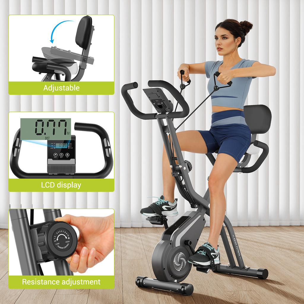 330LBS Capacity, Upright Compact Indoor Cycling Bike for Home Workouts (Gray)