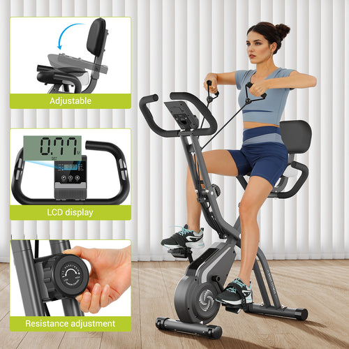 330LBS Capacity, Upright Compact Indoor Cycling Bike for Home Workouts (Gray)