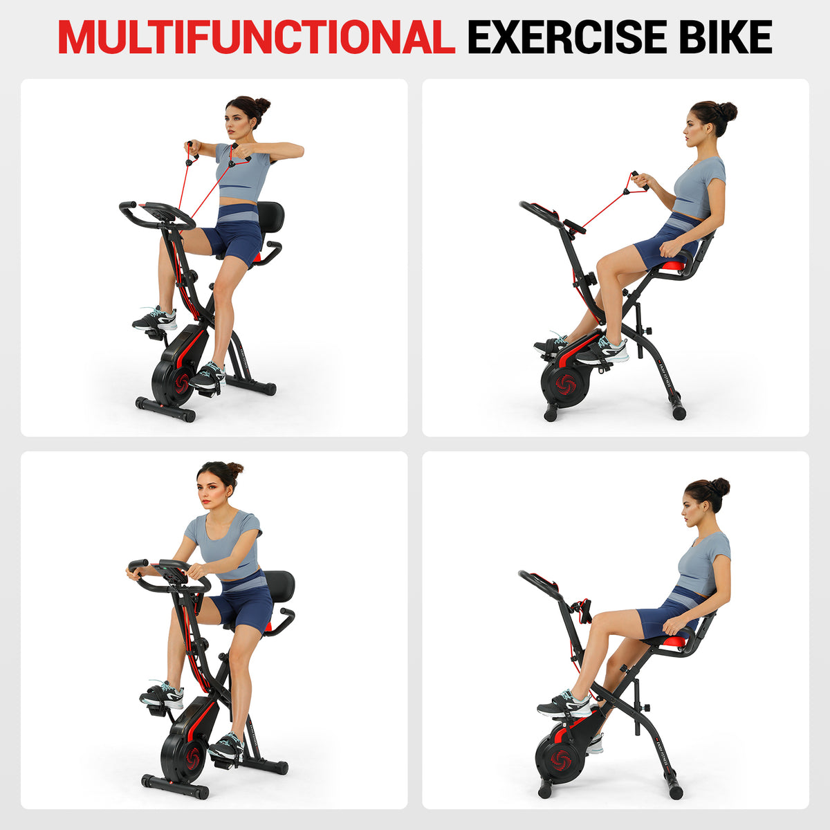 Folding Exercise Bike,10-Level Magnetic Quiet Resistance, 330LBS Capacity,