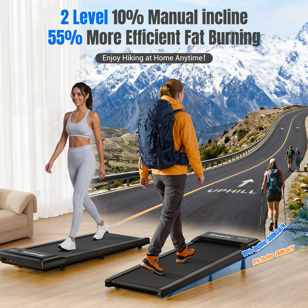 COFUNOK Walking Pad Treadmill with 10% Manual Incline, 2.5 HP Under Desk Treadmill, 1.0–4.0 MPH, 265 lbs Capacity, Remote Control and LED Display