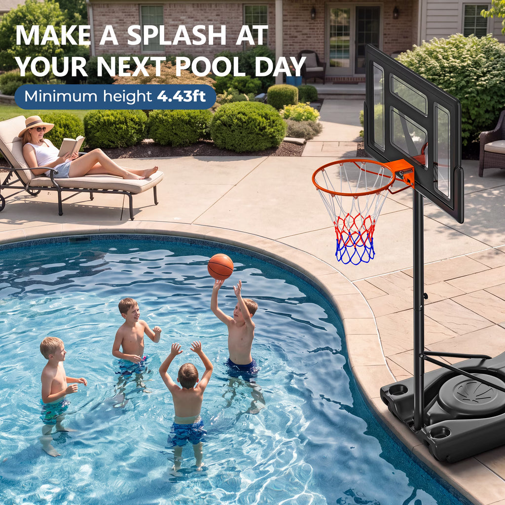 COFUNOK 44-inch Portable Basketball Hoop, 4.43-10 ft Adjustable Basketball Goal, Shatterproof Backboard, Indoor and Outdoor, Black