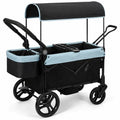 COFUNOK 2-Seater Wagon Stroller with Canopy, All-Terrain Wheels, Safety Harness, Storage Basket, Cup Holders, Portable Outdoor Wagon Stroller for Kids, Beach, Park, Picnic, Travel, Blue