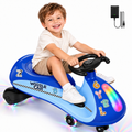 COFUNOK 12V Electric Wiggle Car for Kids Ages 3+, 2-in-1 Swing Ride-on Toy, Dual Motors, 2 Speeds up to 4 mph, LED Lights, Bluetooth, 150 lbs, Blue