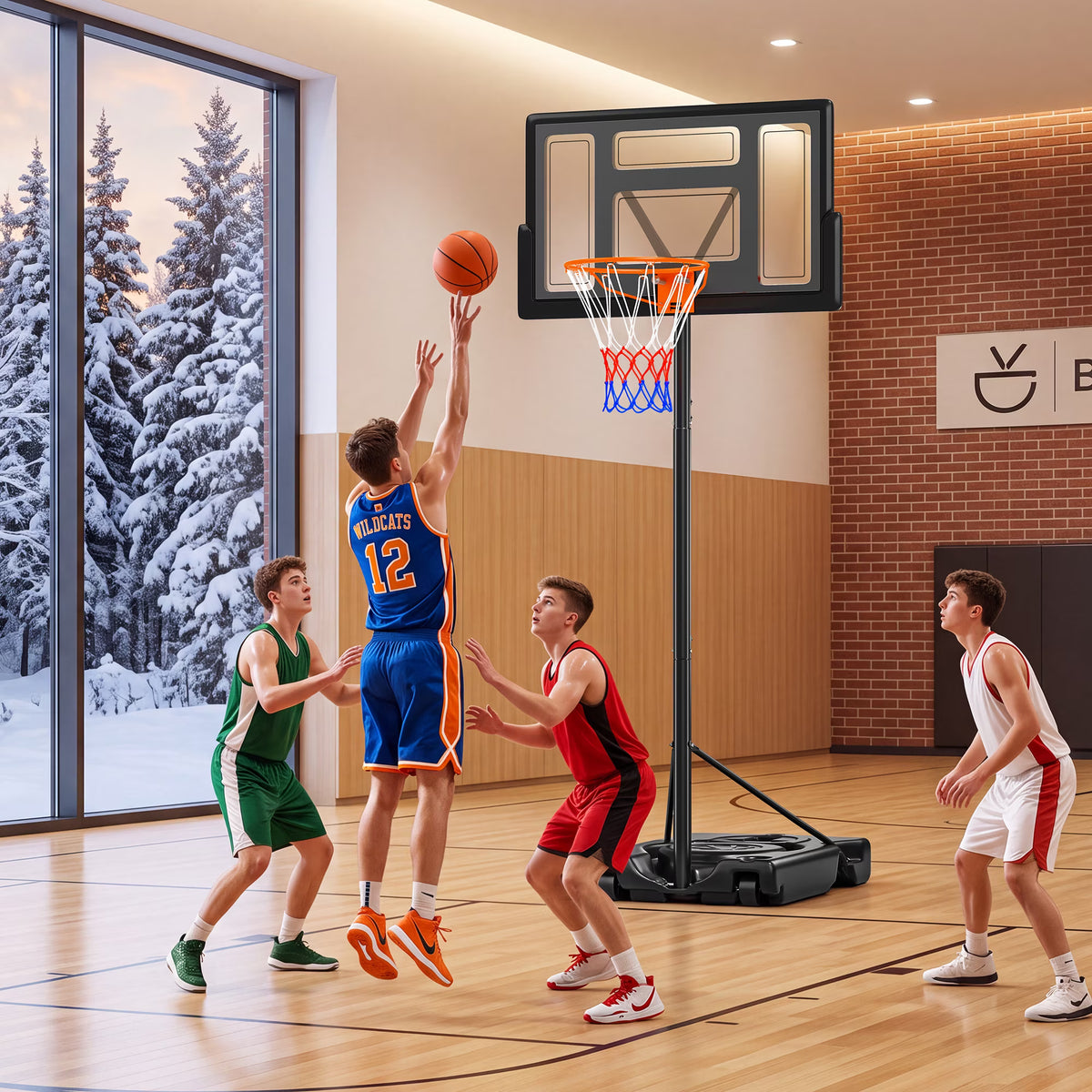 COFUNOK 44-inch Portable Basketball Hoop, 4.43-10 ft Adjustable Basketball Goal, Shatterproof Backboard, Indoor and Outdoor, Black