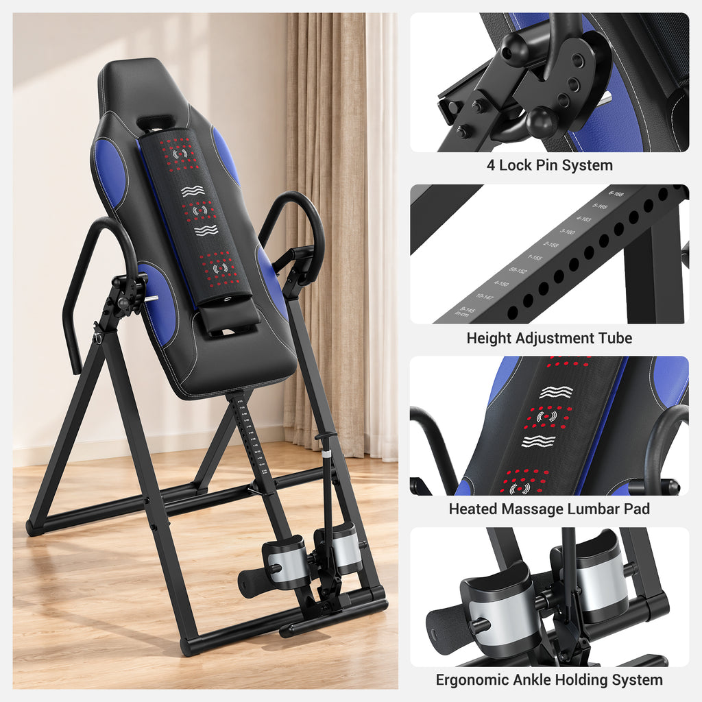 Heavy Duty Inversion Table, 300lb Capacity whit Back Heat and Massage