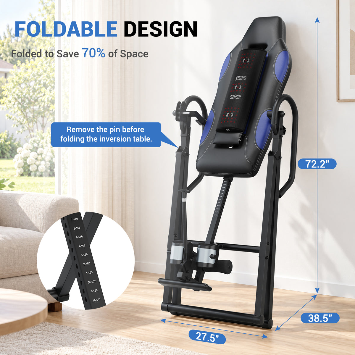 Heavy Duty Inversion Table, 300lb Capacity whit Back Heat and Massage